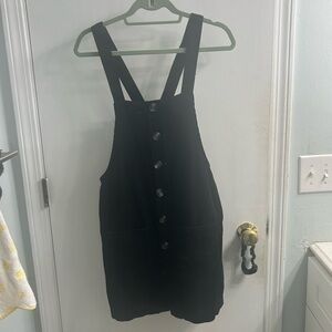 Black Corduroy Button-Front Overall Dress